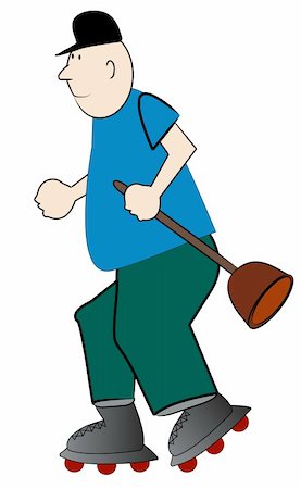 simsearch:400-04849167,k - cartoon of man plummer hurrying on rollerskates Stock Photo - Budget Royalty-Free & Subscription, Code: 400-05073765