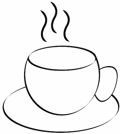 steaming cup of coffee or tea outline on white background Foto de stock - Super Valor sin royalties y Suscripción, Código: 400-05073760