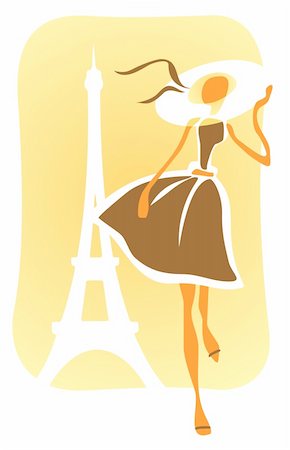 fashion woman paris - The stylized romantic girl in a hat on a background of Tour d'Eiffel. Stock Photo - Budget Royalty-Free & Subscription, Code: 400-05073803