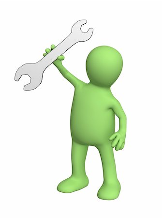 simsearch:400-04310274,k - Puppet worker with a wrench in hand. Object over white Photographie de stock - Aubaine LD & Abonnement, Code: 400-05073922