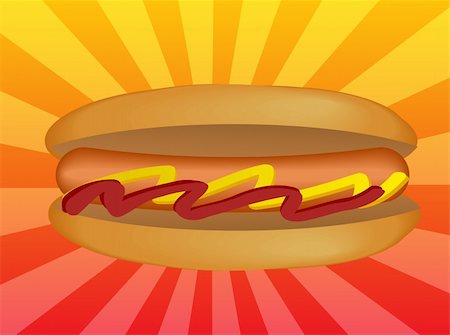 simsearch:400-05084135,k - Hot dog illustration, sausage in bun with condiments Stock Photo - Budget Royalty-Free & Subscription, Code: 400-05084140