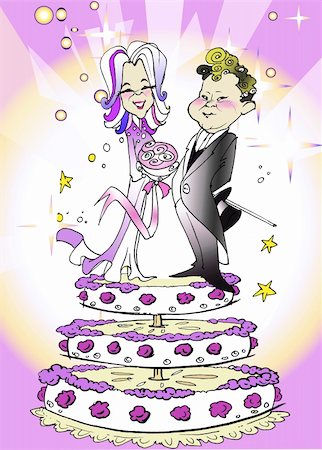 Caucasian couple “just married” wedding cartoon style Stock Photo - Budget Royalty-Free & Subscription, Code: 400-05084899