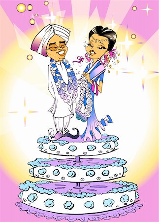 Indian couple just married - wedding cartoon style Foto de stock - Super Valor sin royalties y Suscripción, Código: 400-05084902