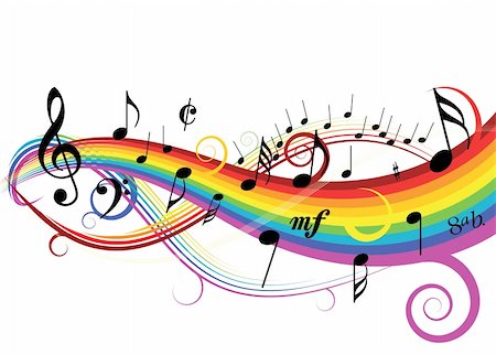 rock music clip art - Music theme - notes on white background with rainbow Stock Photo - Budget Royalty-Free & Subscription, Code: 400-05086540