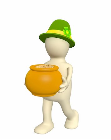 simsearch:400-06570489,k - 3d leprechaun, carrying pot with gold coins. Over white Stock Photo - Budget Royalty-Free & Subscription, Code: 400-05086780