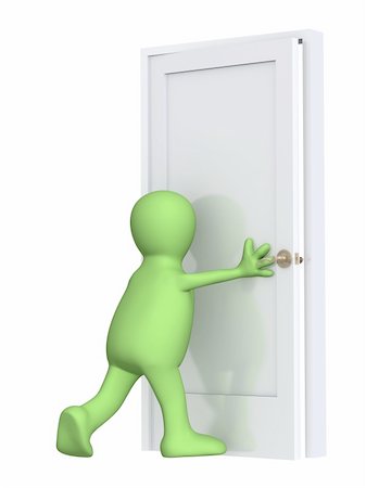 rescuer - 3d puppet, closing a door. Over white Stock Photo - Budget Royalty-Free & Subscription, Code: 400-05086781