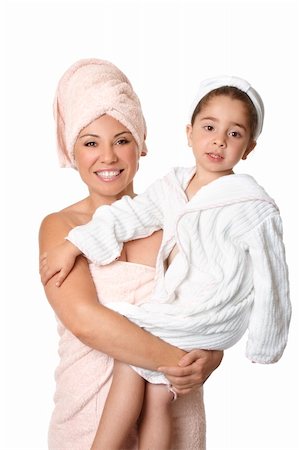 Happy mother holding daughter after bath Stock Photo - Budget Royalty-Free & Subscription, Code: 400-05087082