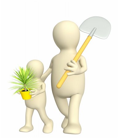 farmer help - Puppets - adult and child, going to land a plant. Over white Stock Photo - Budget Royalty-Free & Subscription, Code: 400-05087370