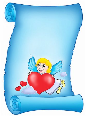simsearch:400-04267372,k - Valentine blue letter with flying cupid - color illustration. Photographie de stock - Aubaine LD & Abonnement, Code: 400-05087733