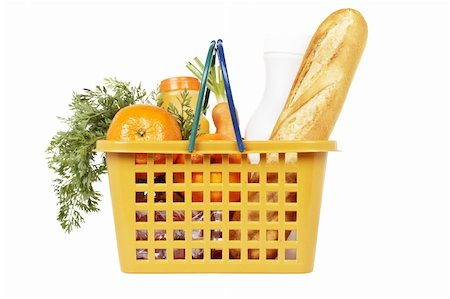 A shopping basket full of groceries isolated on white background Foto de stock - Super Valor sin royalties y Suscripción, Código: 400-05088080