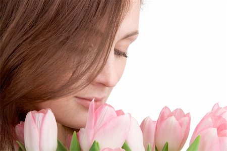 simsearch:689-03124881,k - Woman portrait with bouquet of tulips isolated on white background Stock Photo - Budget Royalty-Free & Subscription, Code: 400-05088503