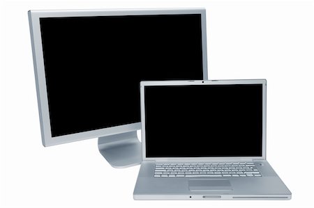 simsearch:400-04786483,k - Modern laptop and the display on a white background Photographie de stock - Aubaine LD & Abonnement, Code: 400-05088515