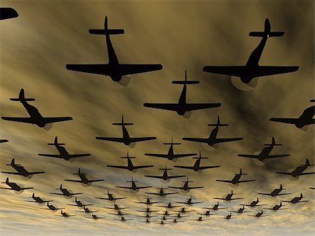 Planes. A squadron of military planes in the drama terrible sky Stock Photo - Budget Royalty-Free & Subscription, Code: 400-05088909