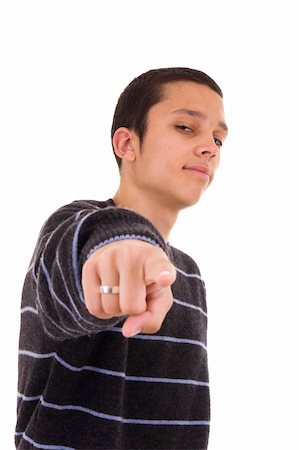 eye pointing - Young man pointing at you isolated on white Stock Photo - Budget Royalty-Free & Subscription, Code: 400-05089195