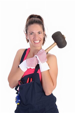 rubber hand gloves - woman with black rubber mallet on white background Stock Photo - Budget Royalty-Free & Subscription, Code: 400-05089588