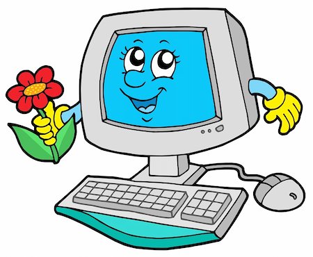 Cute computer with flower - vector illustration. Stock Photo - Budget Royalty-Free & Subscription, Code: 400-05089880