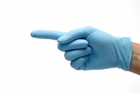 hand in blue gloves pointing, isolated on white Foto de stock - Super Valor sin royalties y Suscripción, Código: 400-05080100