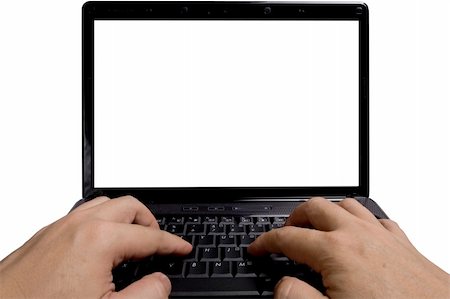 Frontal view of a computer laptop or notebook with blank screen and fingers on the keyboard. Stock Photo - Budget Royalty-Free & Subscription, Code: 400-05080576