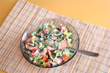 Healthy salad with vegetables and cheese Stock Photo - Budget Royalty-Free & Subscription, Code: 400-05080796
