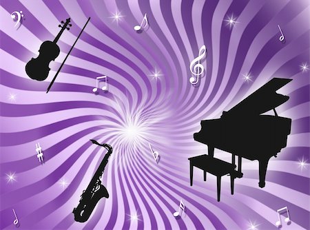 simsearch:400-04593971,k - Sunburst background with musical instruments, notes and stars Photographie de stock - Aubaine LD & Abonnement, Code: 400-05081741