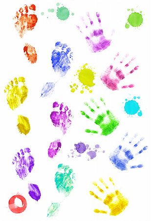 Coloured prints of palms and foots of the person. Over white Stock Photo - Budget Royalty-Free & Subscription, Code: 400-05081865