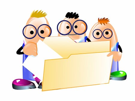 regisser_com (artist) - Illustration of three funny clerks businessmen put a document to a folder. Isolated on a white. Photographie de stock - Aubaine LD & Abonnement, Code: 400-05081882