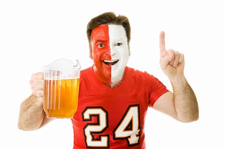 shirt tight man - Enthusiastic sports fan with a pitcher of beer, making the number one sign.  Isolated on white. Stock Photo - Budget Royalty-Free & Subscription, Code: 400-05082217