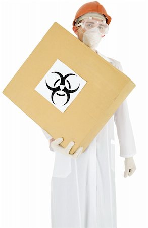 Scientist holding in hand carton box with sticker sign biohazard Stock Photo - Budget Royalty-Free & Subscription, Code: 400-05083991
