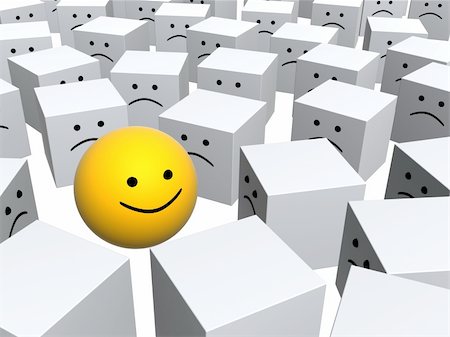 simsearch:400-04945068,k - Bright yellow sphere with smile in row of grey boxes Stockbilder - Microstock & Abonnement, Bildnummer: 400-05094387