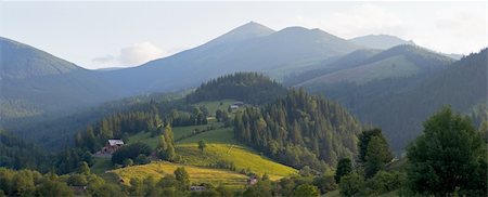 simsearch:400-05291390,k - View on morning summer mountain village. Five shots stitch image. Stock Photo - Budget Royalty-Free & Subscription, Code: 400-05094500