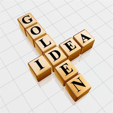 simsearch:400-07576586,k - 3d gold boxes with black letters with text - golden idea, crossword Photographie de stock - Aubaine LD & Abonnement, Code: 400-05094622