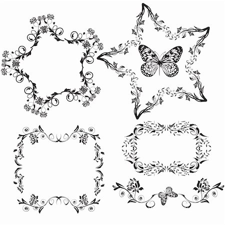 set of black floral shaped frames and pattern Foto de stock - Super Valor sin royalties y Suscripción, Código: 400-05095393
