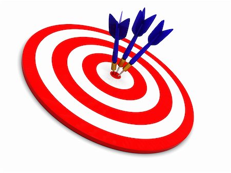 3d illustration of darts, three arrows in target Stock Photo - Budget Royalty-Free & Subscription, Code: 400-05096245