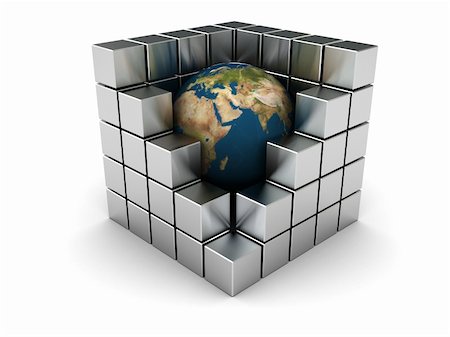 abstract 3d illustration of earth in steel cubes, industry symbol Stock Photo - Budget Royalty-Free & Subscription, Code: 400-05096242