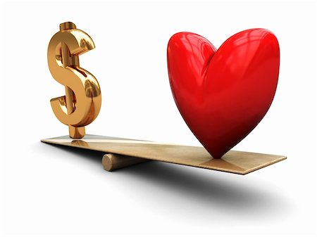 debt scales - 3d illustration of heart and dollar sign on scale Stock Photo - Budget Royalty-Free & Subscription, Code: 400-05096261