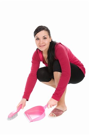 picture of a lady sweeping the floor - attractive brunette woman doing house work Stock Photo - Budget Royalty-Free & Subscription, Code: 400-05096443