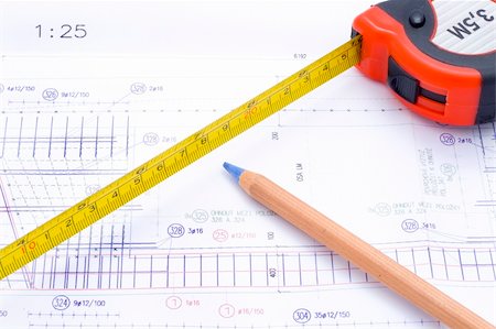 a technical design with a pencil and a measure tape Stock Photo - Budget Royalty-Free & Subscription, Code: 400-05096484