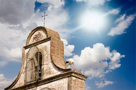 Stork building a nest over a church. Stock Photo - Budget Royalty-Free & Subscription, Code: 400-05096494