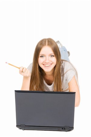 simsearch:400-05668910,k - Pretty girl with pencil and laptop Stock Photo - Budget Royalty-Free & Subscription, Code: 400-05096650