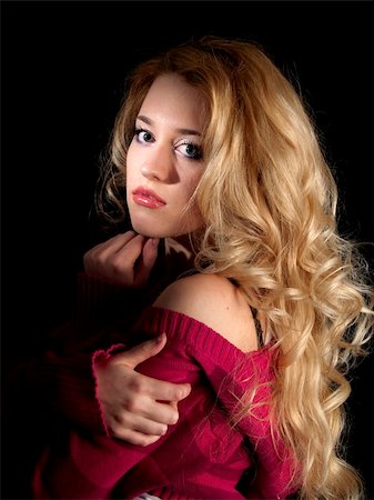 Beautiful teen lady in casual dress on black background Fotografie stock - Microstock e Abbonamento, Codice: 400-05097070