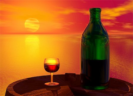 sky glass wine - Green Bottle and Glass of Wine on Barrel Keg Stock Photo - Budget Royalty-Free & Subscription, Code: 400-05098361