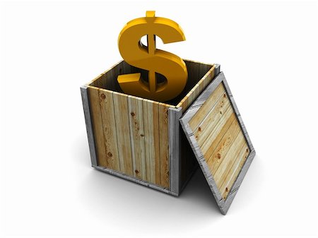 abstract 3d illustration of dollar sign in wooden box, white background Stock Photo - Budget Royalty-Free & Subscription, Code: 400-05098649