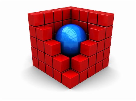simsearch:400-04202615,k - 3d illustration of blue ball in center of red box Photographie de stock - Aubaine LD & Abonnement, Code: 400-05098650