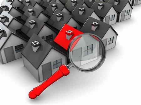 simsearch:400-05899415,k - abstract 3d illustration, group of houses and magnify glass Photographie de stock - Aubaine LD & Abonnement, Code: 400-05098667