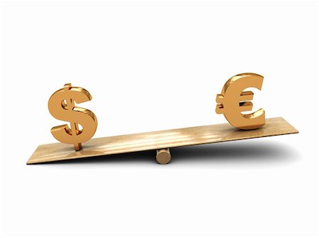 debt scales - abstract 3d illustration of euro and dollar sign over scale board Stock Photo - Budget Royalty-Free & Subscription, Code: 400-05098669