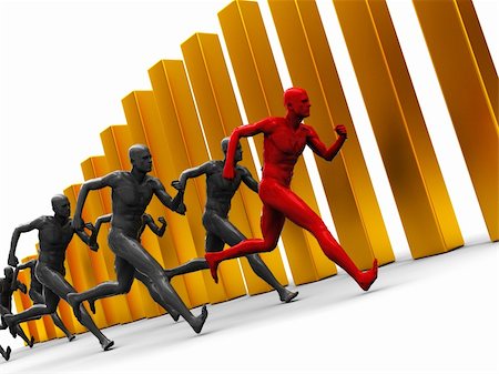 simsearch:400-05098686,k - abstract 3d illustration of team with leader runing over golden bars Foto de stock - Super Valor sin royalties y Suscripción, Código: 400-05098684