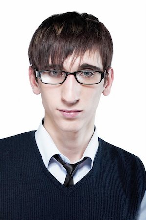 cute young guy with fashion haircut wearing glasses, on white Stock Photo - Budget Royalty-Free & Subscription, Code: 400-05098987