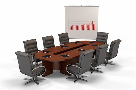 conference table with graph on screen isolated on white background 3d render Stock Photo - Budget Royalty-Free & Subscription, Code: 400-05099363