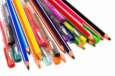 simsearch:400-04650289,k - Color pencils and pens on a white background Stock Photo - Budget Royalty-Free & Subscription, Code: 400-05090397