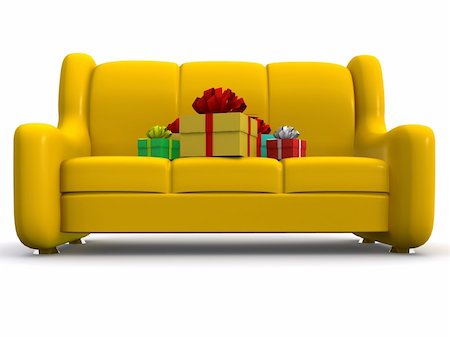 present boxes on sofa. 3d Stock Photo - Budget Royalty-Free & Subscription, Code: 400-05090845